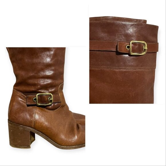 Coach Saxton Knee High Boots, Tan/Brown Leather, Size 6.5, Made in Italy - Picture 11 of 12